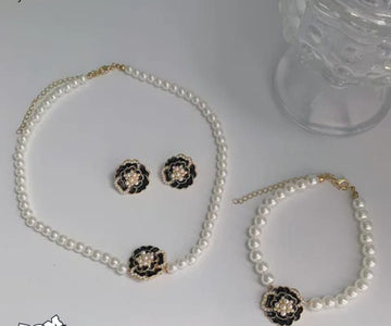 Elegant Flower Design Pearl Stone Set / Necklace/ Earrings /Braclet For Women Jewelry