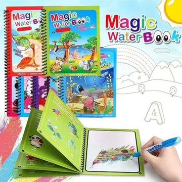 Magic Water Coloring Book for Toddlers - Reusable Water Painting Book with Pen (Random Design) - Educational Travel Toy for Kids