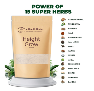 Height Growth Powder | Natural Height Booster Supplement for Men, Women, Teens & Adults | Organic Height Grow Veda Formula | Health Healer Herbal Height Increase Powder for Strong Bones, Posture Support & Natural Growth